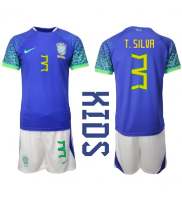 Brazylia Thiago Silva #3 Koszulka Wyjazdowych Dziecięca MŚ 2022 Krótki Rękaw (+ Krótkie spodenki)